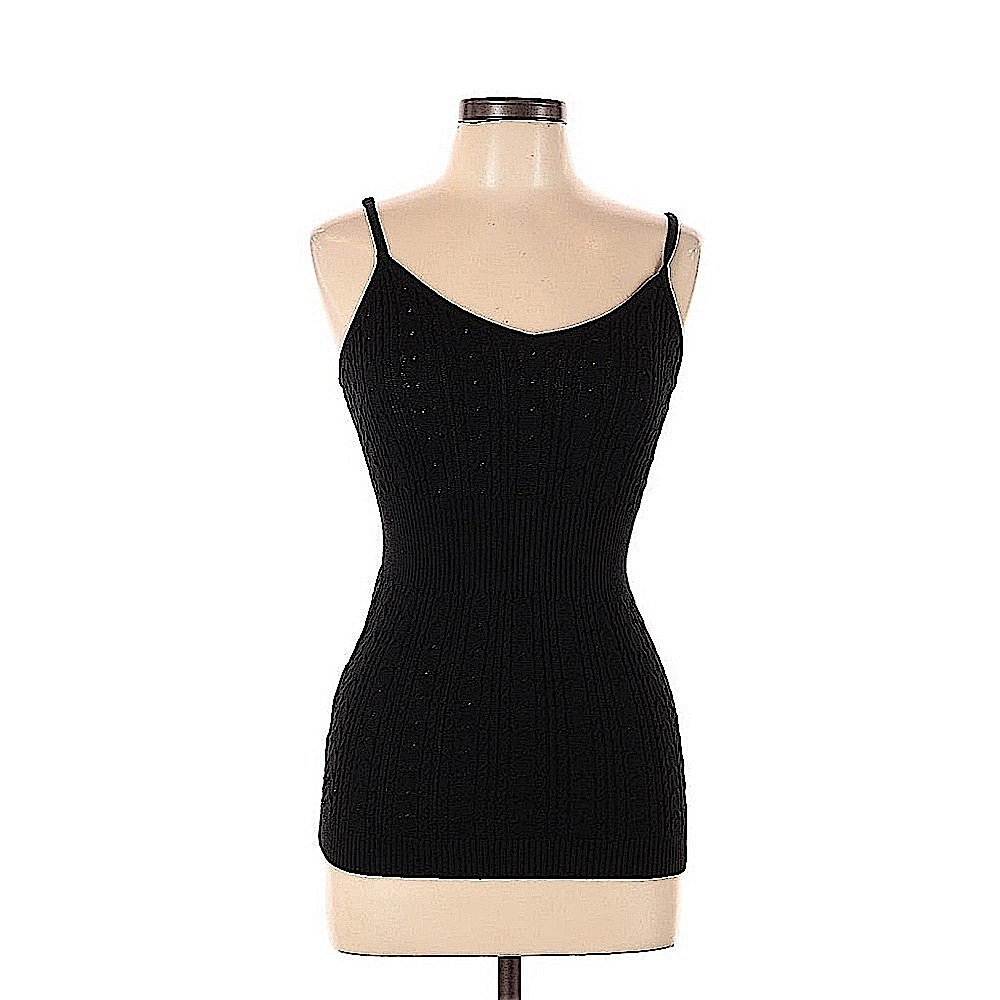 BCBGMAXAZARIA Black Ribbed Knit Cami Sweater Tank Top – Size Large (Fits S/M)
